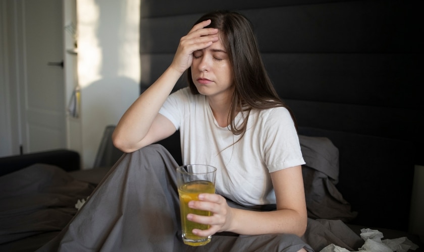 wake up with a headache and dry mouth